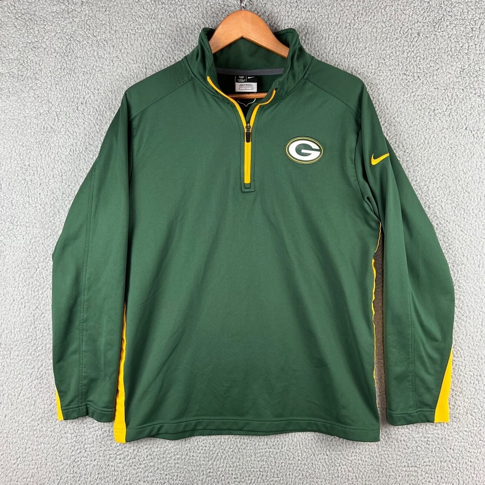 Nike On Field Green Bay Packers 1/4 Zip Pullover Shirt Mens Small Green Yellow